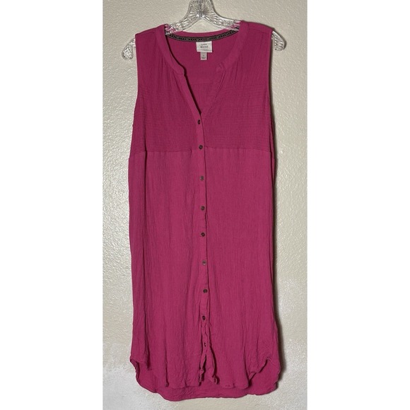 Knox Rose Dresses & Skirts - Knox Rose Size L Sleeveless V Neck Button Front Pink Rayon Knee Length Dress